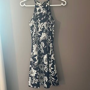 Navy and white flowered dress
